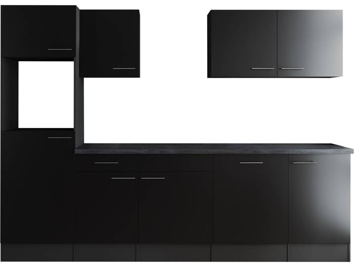Küchenzeile RESPEKTA Oliver , schwarz (küche: schwarz, front: schwarz, korpus: grau matt, arbeitsplatte: granit optik), B:280cm H:205cm T:60cm, Komplettküchen-Sets, Küchenzeile, Breite 280 cm, 90 cm Arbeitshöhe, in exklusiver Konfiguration für OTTO
