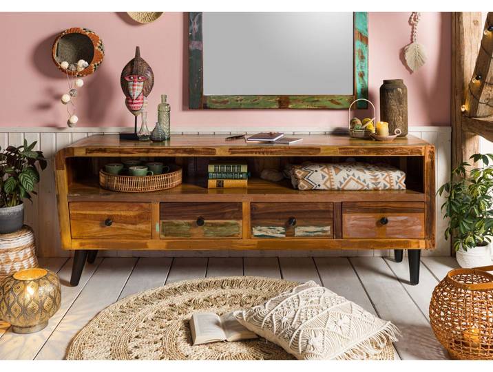 Meuble TV 180x45 Bois de récupération laqué Multicolore SIXTIES #119