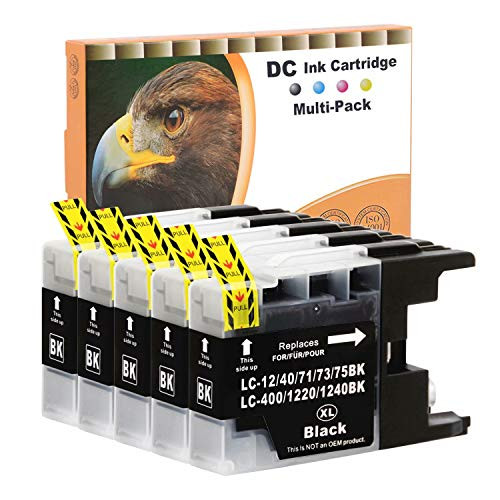 D&C 5x 20 ml zwarte inktcartridges compatibel met Brother LC-1220 LC-1240 BK XL voor MFC-J280W, MFC-J425W, MFC-J435W, MFC-J5910DW, MFC-J625DW, MFC-J6510DW, MFC-J6710DW, MFC-J6910DW, MFC-J825DW, MFC-J835DW