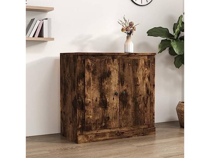 RJPLMFV Anrichte Eiche rauchfarben, 70 x 35,5 x 67,5 cm, Holz Möbelaufbewahrung, feuchtigkeitsbeständig, Wandbefestigung inklusive, ideal für Wohnzimmer