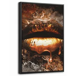 LEINWAND Bilder mit Rahmen - Gold - Lippen - Kunst - Gold - Luxus - Abstrakt - 40x60