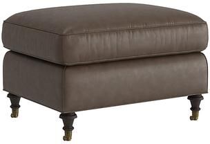 Maggie Leather Ottoman - Taupe Leather, Taupe Walnut - Ballard Designs