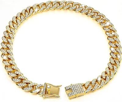 Uplifted Finds Luxury Cuban Link Cat Necklace Jewelry Rhinestone Collar gold 16 In 40 Cm