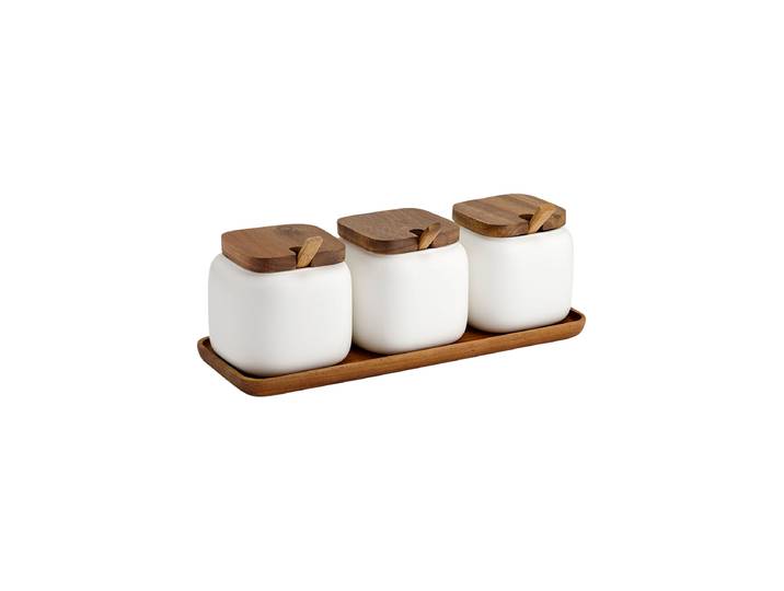 7-teiliges Aufbewahrungs-Set „Essentials“ Akazienholz Weiss Ladelle