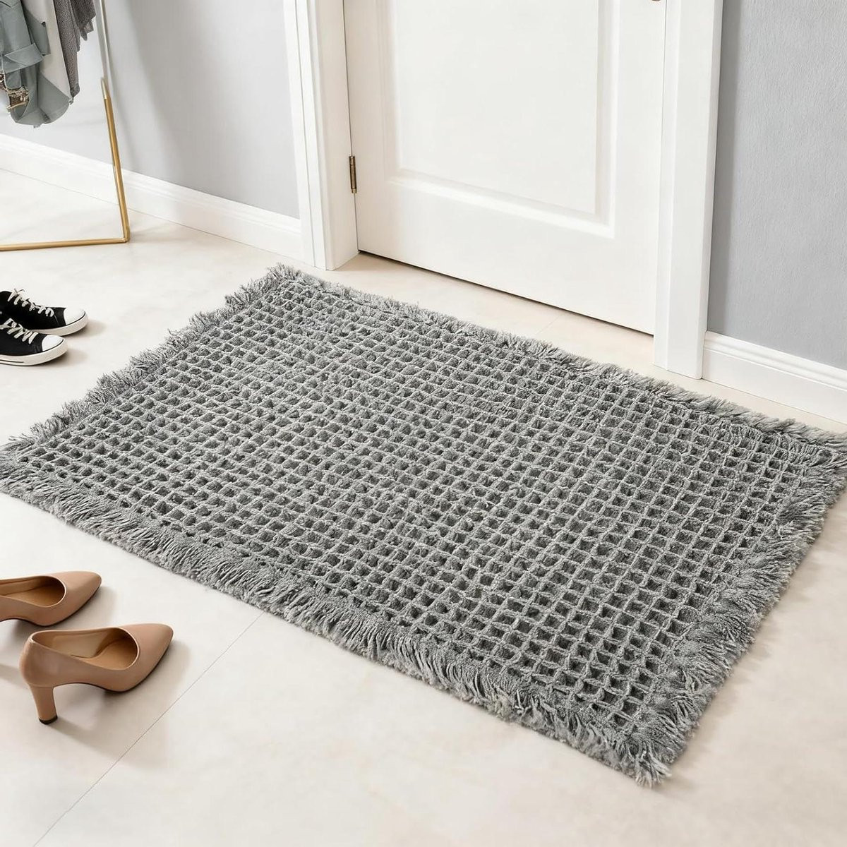 Badmat Wafel Donkergrijs - Vochtabsorberend Vloerkleed voor de Badkamer - 46 x 77 cm