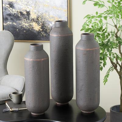ARCILLA ELEMENTAL Dark Brown Metal Floor Decorative Vase with Copper Accents (Set of 3)