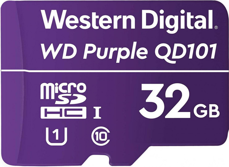 Western Digital WD Purple SC QD101 MicroSDHC Kaart, 32 GB, Klasse 10, Class 1 (U1), paars