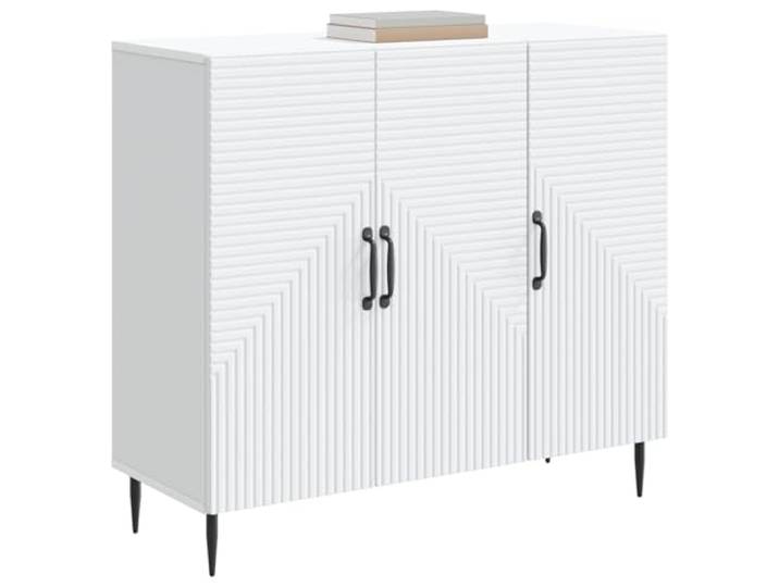 KTHLBRH Sideboard weiß 89 x 34,5 x 80 cm Ingenieurholz Vintage-Design, 3 Türen, 2 Einlegeböden, Kapazität 60 kg, Aufbewahrungsschrank für Wohnzimmer