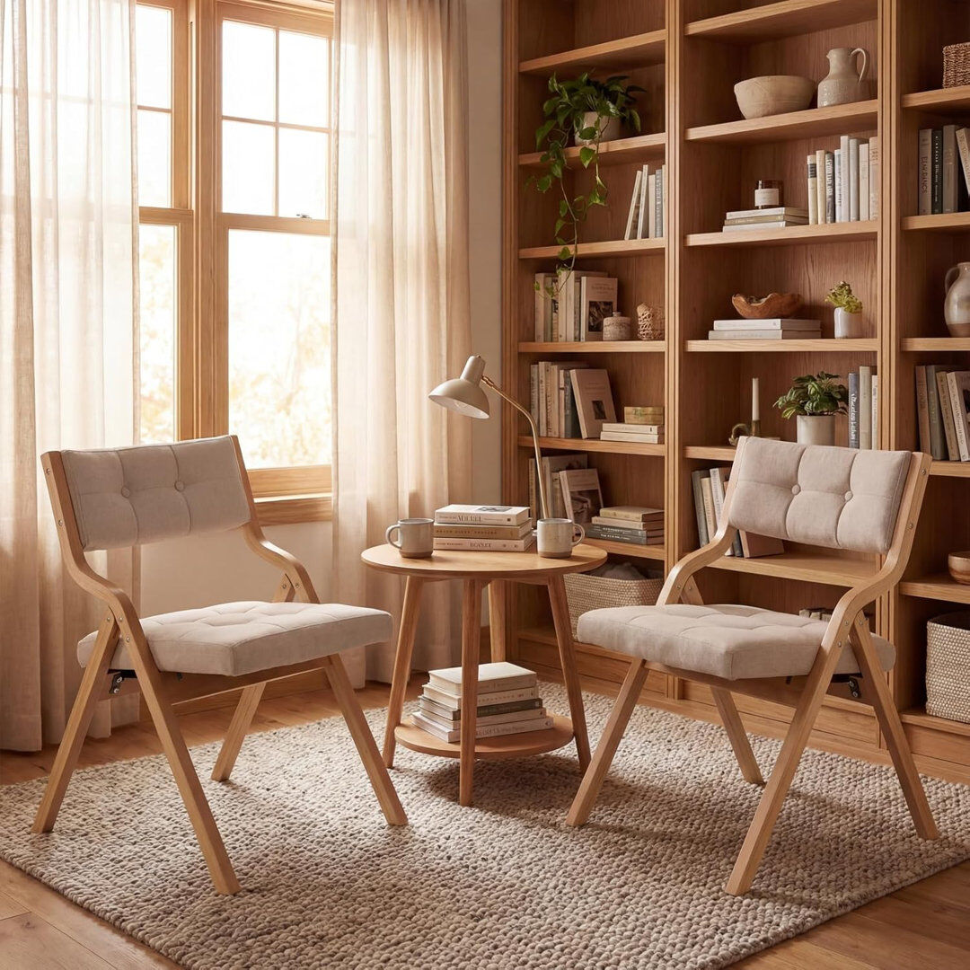Dakota Fields Fabric Padded Banquet Folding Chair Folding Chair Beige 76cm H X 58cm D X 53cm W