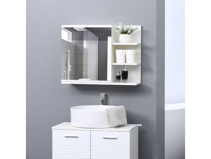 kleankin Armoire Miroir Salle de Bain Bois Blanc Murale 3 Étagères