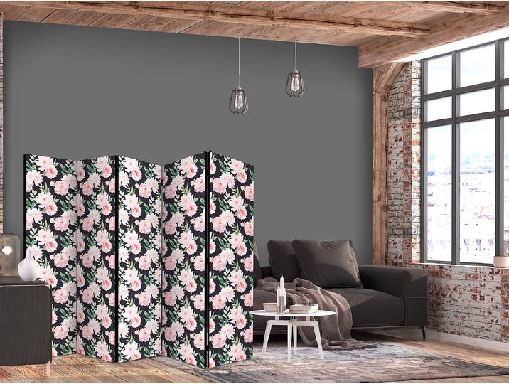 Paravent Peonies 1-seitig Andere Grau 225 x 172cm