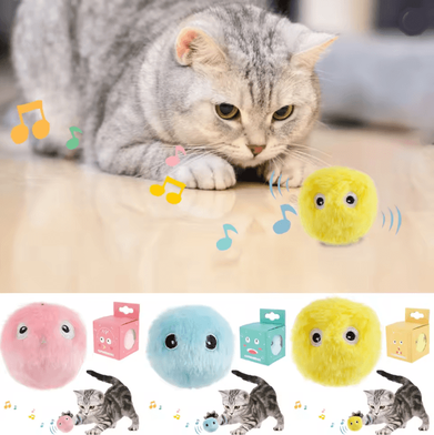 Inspire Essentials Interactive Cat Toy Balls Smart Plush Chirping Pet Play Set yellow
