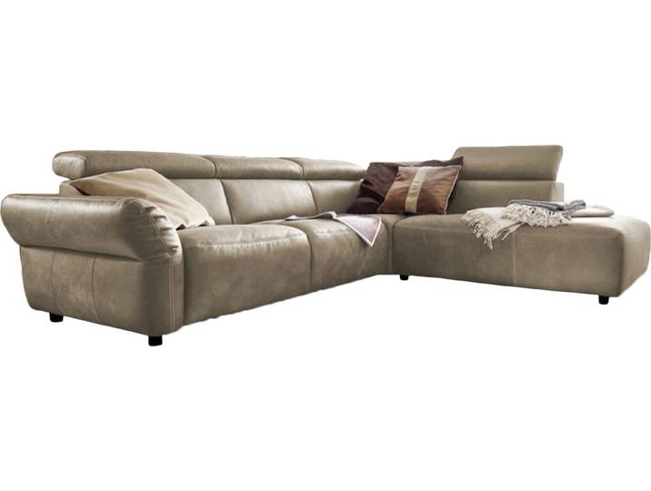 KAWOLA Sofa RISO Ecksofa mit motorischer Sitztiefenverstellung Leder grau Recamiere rechts