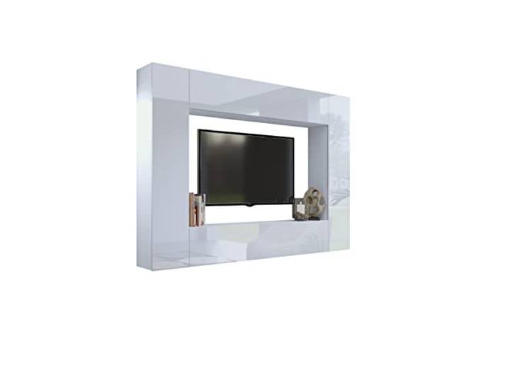BROMARKT Premium Wohnwand Wohnzimmer Set 4 Teile - Wohnzimmer Möbel mit Schrank - Moderner Wohnzimmerschrank Komplett - Hochglanz Weiß