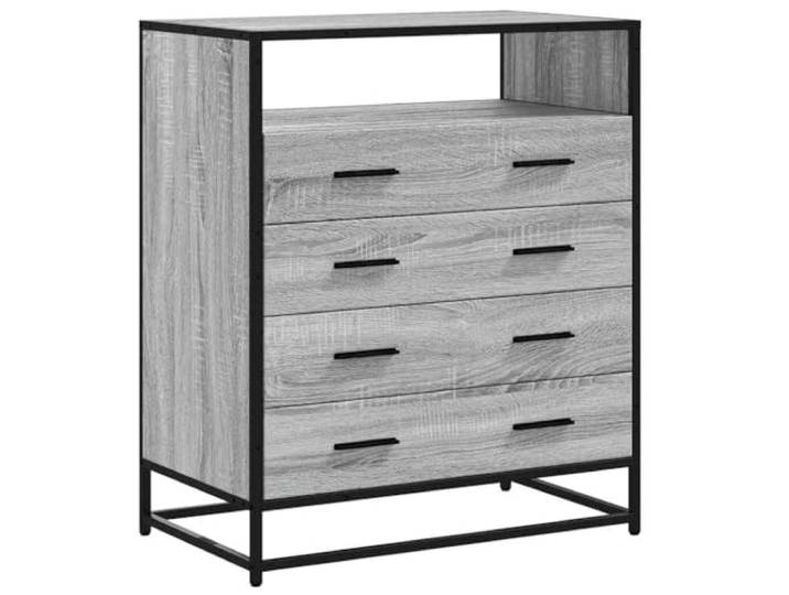 Kommode Grau Dab Sonoma 70x41x83,5 cm mit 4 Schubladen Metallrahmen, feuchtigkeitsbeständige Oberfläche, Dekorplatte leicht zu reinigen, stabile Konstruktion