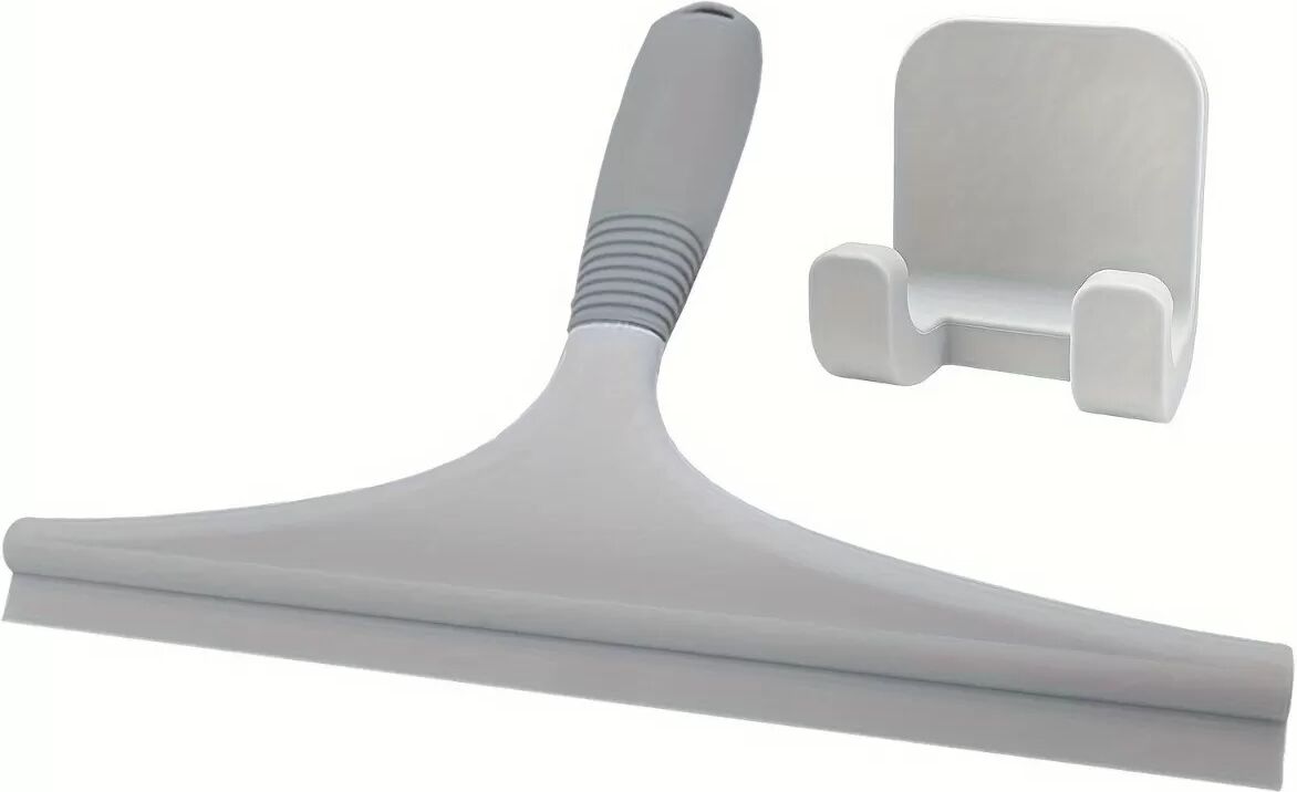 INF Silikon Duschabzieher mit Haken – 145° gebogene Klinge, rutschfester Griff, Multifunktions-Glas- und Fliesenreiniger Grau