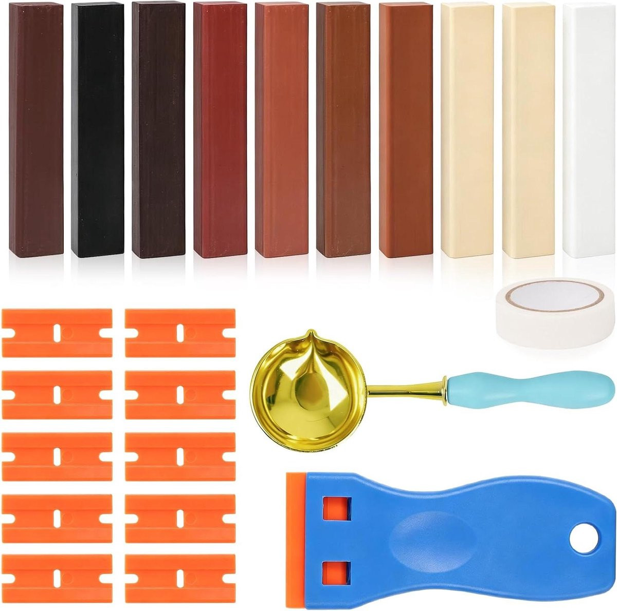 Reparatieset voor Hout met 23 Delen in Beuken en 10 Kleuren Was