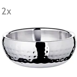 EDZARD 2er Set Schale Pluto, Edelstahl hochglanzpoliert, außen gehämmert, Durchmesser 12 cm