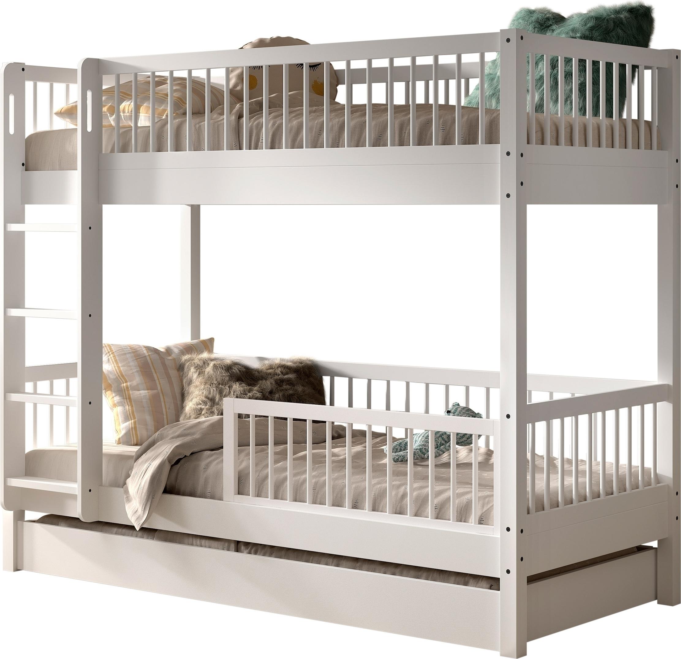 Etagenbett >Buche Massiv< in weiß lackiert - 207,5x175,4x97,5 (BxHxT)