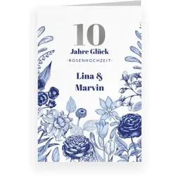 Einladungskarten zum Hochzeitstag in Blau im Design "Blaue Blumen" - Musterkarte