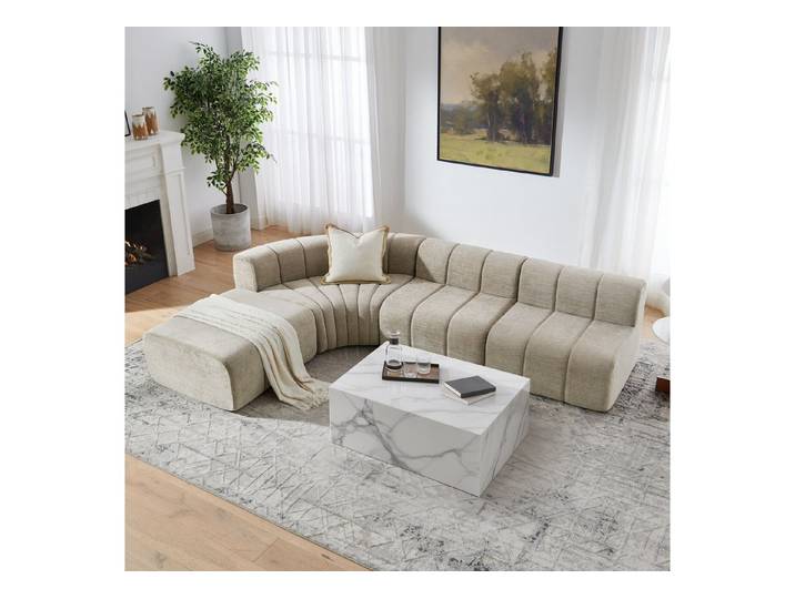 Celya Sofa 4-Sitzer Kompressions-Ecksofa mit frei kombinierbaren Modulen, rückenlehnlosen Module können als provisorischer Ablagetisch,Fußhocker
