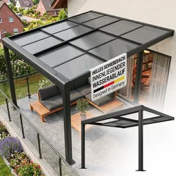 Juskys Terrassendach Jakarta 3x3 m - Schiebedach, Alu mit Doppelstegplatten, wetterfest, UV-Schutz