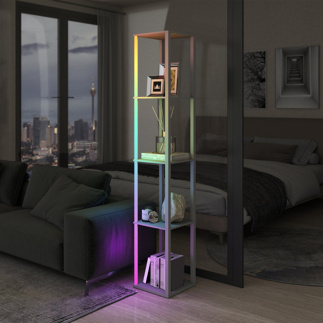 Metro RGB LED Floor Lamp with Shelves and Remote Control for Bedroom, Black Grey 163cm H X 29cm W X 29cm D