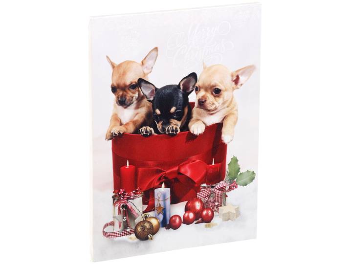 LED-Wandbild, Weihnachts-Hundewelpen-Motiv, 3 Flacker-LEDs,30 x 40 cm
