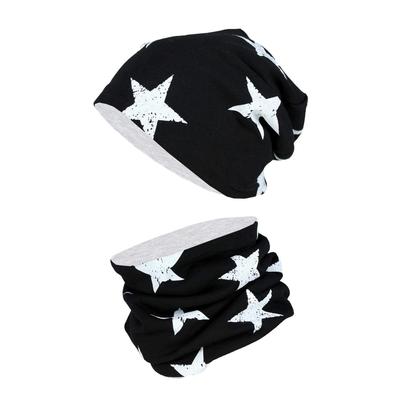 Beanie TUPTAM "Mütze Unisex Kinder Beanie Mütze Schlauchschal Set", Jungen, Gr. 52, schwarz (sterne weiß, schwarz), Obermaterial: 95% Baumwolle CO. 5% Elasthan EL., Mützen Beanie