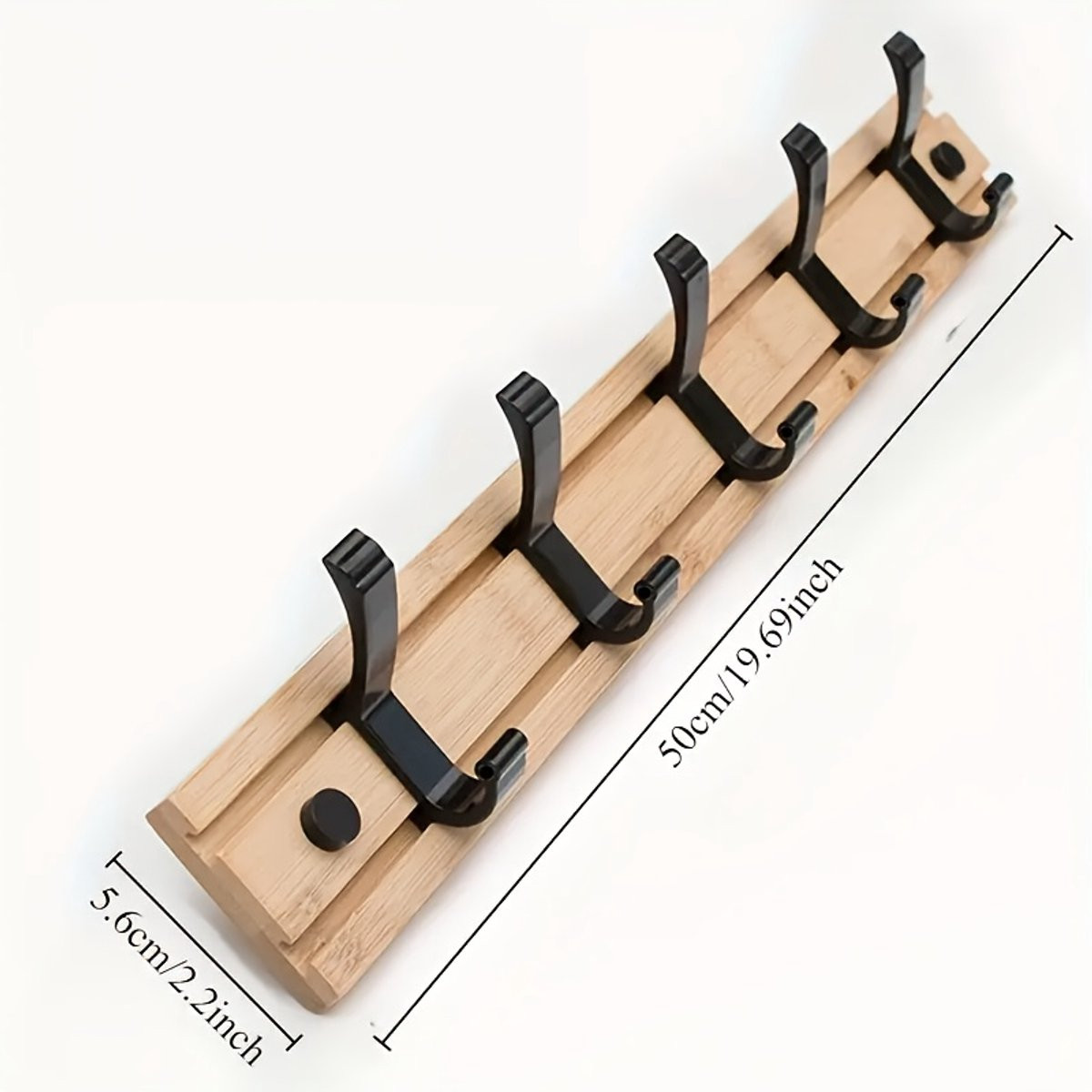 Industriële wandkapstok met 5 hangers van hout en RVS metaal