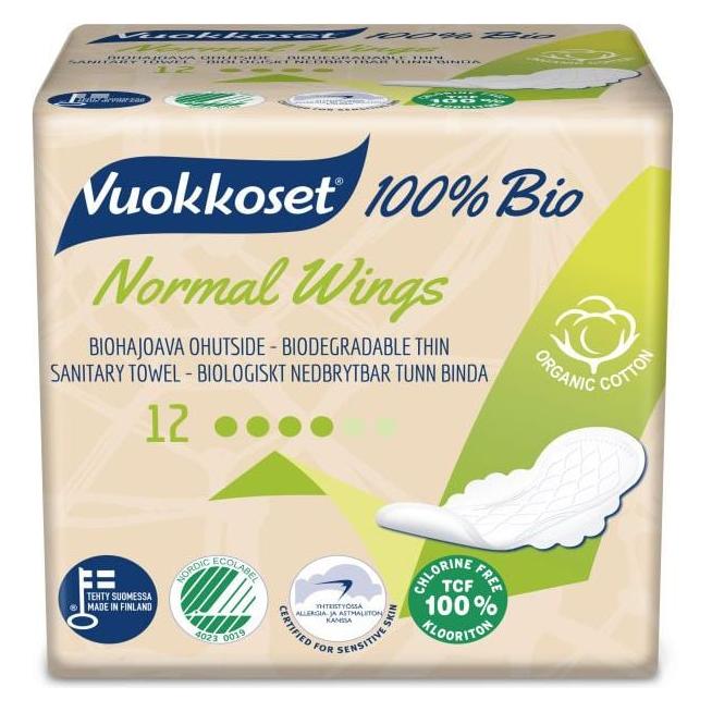 Vuokkoset Damenbinden mit Flügeln Normal 100 % Bio, 12 Stk. (12x) (VUK5802)