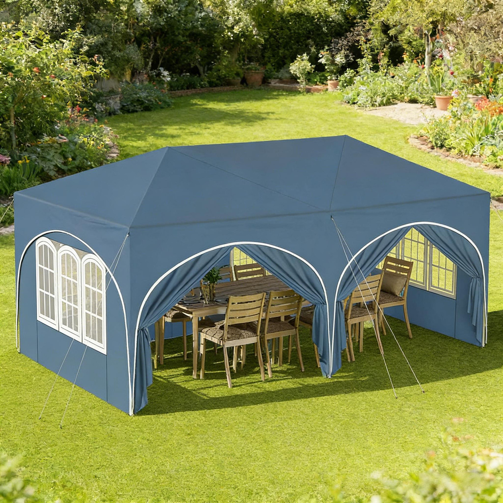 Youjia Gazebo feesttent met 6 zijwanden, waterafstotend, blauw, 3 x 6 meter