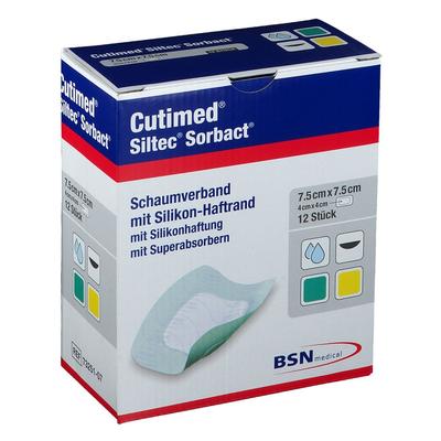 Cutimed Siltec Sorbact B PU-Verb.7,5x7,5cm 12 St Kompressen