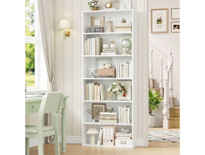 Getone Bibliothèque Étagère à 6 Niveaux Bibliotheque Meuble de Rangement en Bois pour Salon Chambre Bureau 60x23.5x180cm blanc/noir/chêne