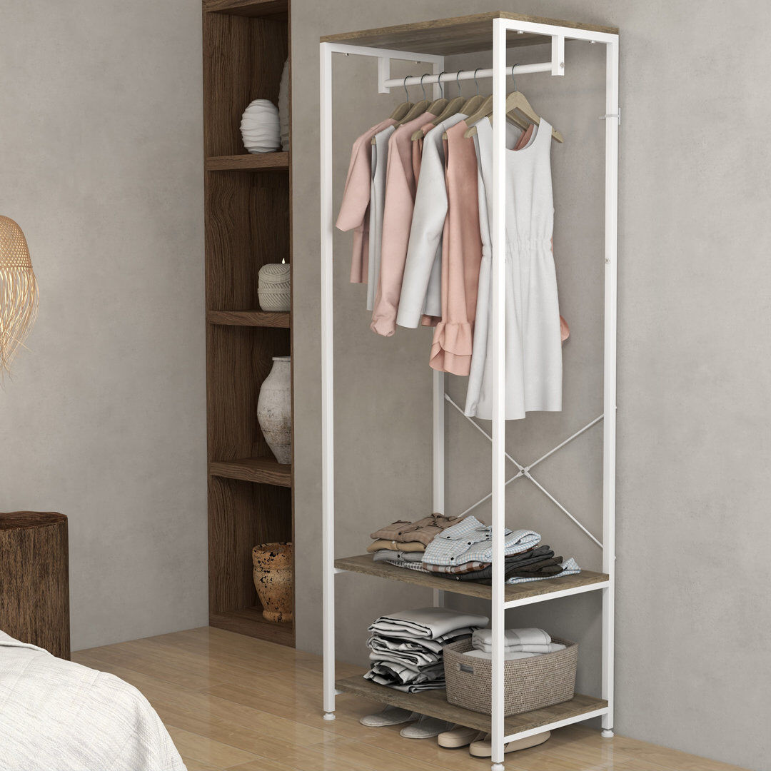 Borough Wharf Aavir Coat Rack, 2-in-1 Clothes Stand with Shoe Storage for Hallway White/Grey 55.5cm L