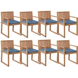 STUHL 8er-Set und Sitzkissen zertifiziertes Akazienholz Blau Sassari Premium