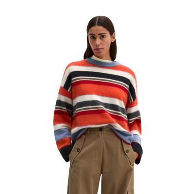 Strickpullover MARC O'POLO "aus weicher Merinowolle", Damen, Gr. XS, bunt (medium orange), Obermaterial: 100% Schurwolle, gestreift, Rundhals, Pullover Strickpullover