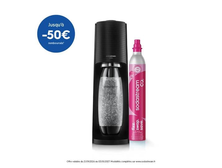 Machine à eau pétillante TERRA + 1 bouteille 1L noire SODASTREAM