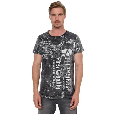 T-Shirt RUSTY NEAL "Rusty Neal", Herren, Gr. S, schwarz, 100% Baumwolle, bedruckt, normal, Rundhals, Shirts T-Shirt, mit Allover-Print