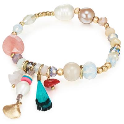 Armband LULU & JANE "LJ267", bunt (gelbgold, weiß), Armbänder, Damen, Glas, Armband, Metall-Legierung