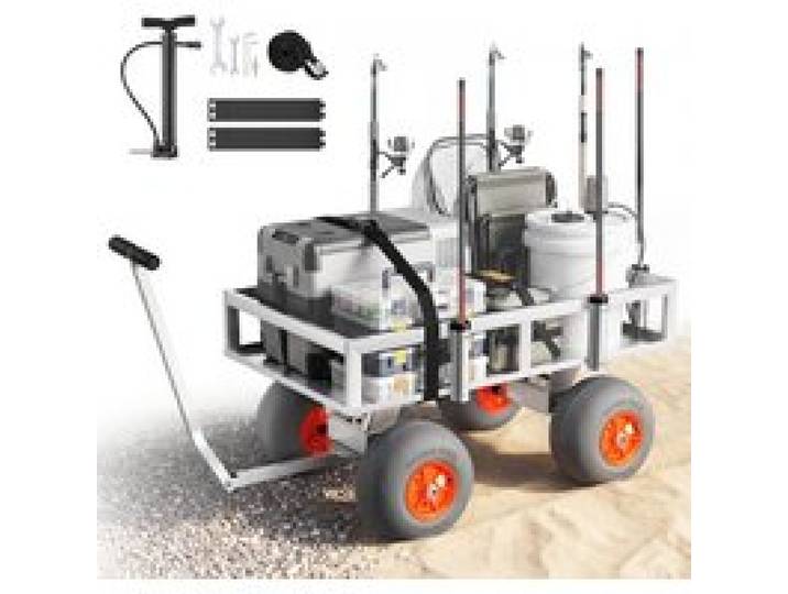 VEVOR Angelwagen Faltbar, 159kg Belastbarer Bollerwagen mit 4 PU-Luftreifen für All-Terrain, Transportwagen mit Alugestell & 6 Rutenhaltern, Multifunktionale Transportkarre für Angeln Camping Strand