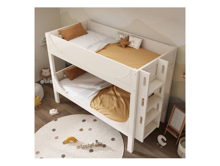 STILVORA Etagenbett 90x200 mit Leiter,Kinderbett Holzbett mit Rausfallschutz,Weiß