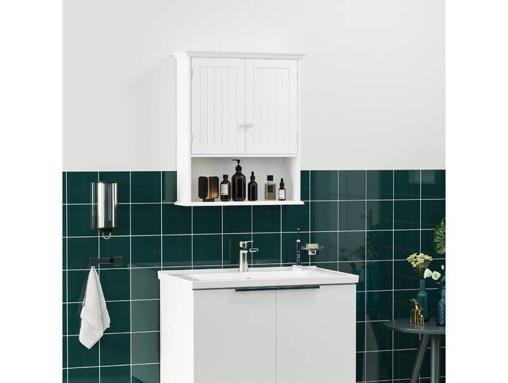 kleankin Meuble Salle de Bain Suspendu Blanc 2 Portes Étagère