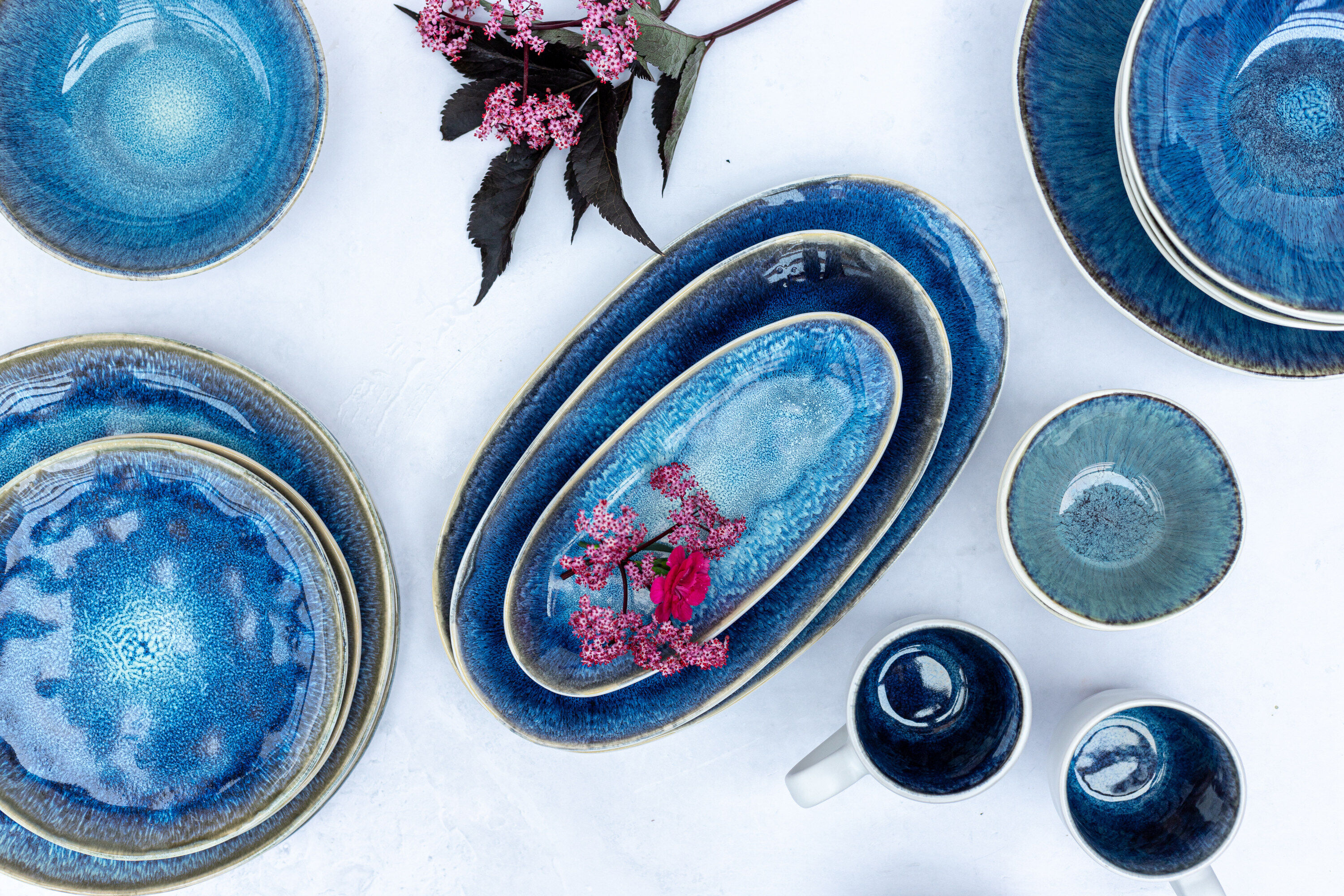 Kombiservice MÄSER "Frozen", blau (dunkelblau), 16, Geschirr-Sets, Kombiservice