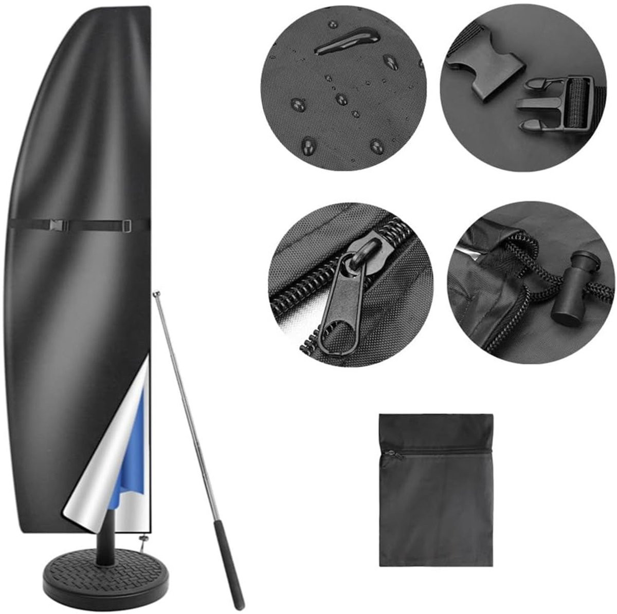 Waterdichte terras parasolhoes voor zweefparasol of bananenmodel, zwart/multicolor, polyester