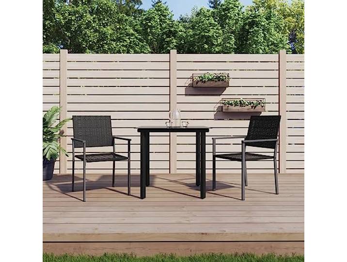 ZQQLVOO 3-TLG. Poly Rattan Garten-Essgruppe Stahlrahmen Wetterfest, Hartglas Tischplatte, Armlehnen, 110 kg pro Sitzplatz, Terrasse