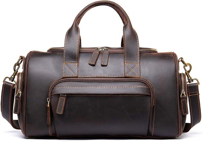 Silecomplaza Weekender Handgepäck Reisetasche Sporttasche, Herren Vintage Echtes Leder Reisen Duffle Weekender Overnight Tote Bag Gepäck Carryon Schulter Crossbody Handtasche Gym Sport Sporttasche Herren Damen Duf