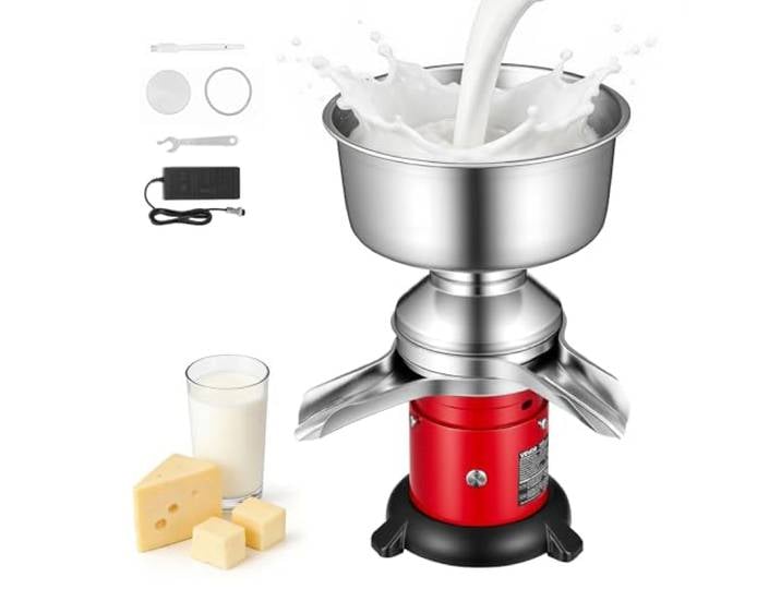 VEVOR Écrémeuse Électrique 60 L/h\, Centrifugeuse à Lait 40 W 10 500 tr/min\, pour Crème Écrémée et Séparée Lait de Chèvre et de Vache Ferme\, Séparateur Centrifuge de Crème en Inox 304\, Bol de 4\,5 L