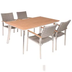 DELUKE Garten-Sitzgruppe NAMES 5-tlg. - Kunststoff, Braun | Gartenmöbel-Set Gartengarnitur Garten-Essgruppe mit Stühlen und Esstisch