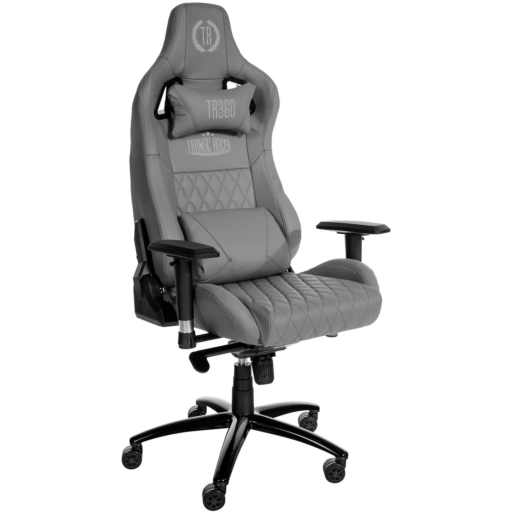 CLP Gaming-Bürostuhl Keren mit Rindsleder-Kontaktflächen, höhenverstellbarer Drehstuhl mit 2D-Armlehnen, Wippfunktion, Nacken- und Lendenkissen